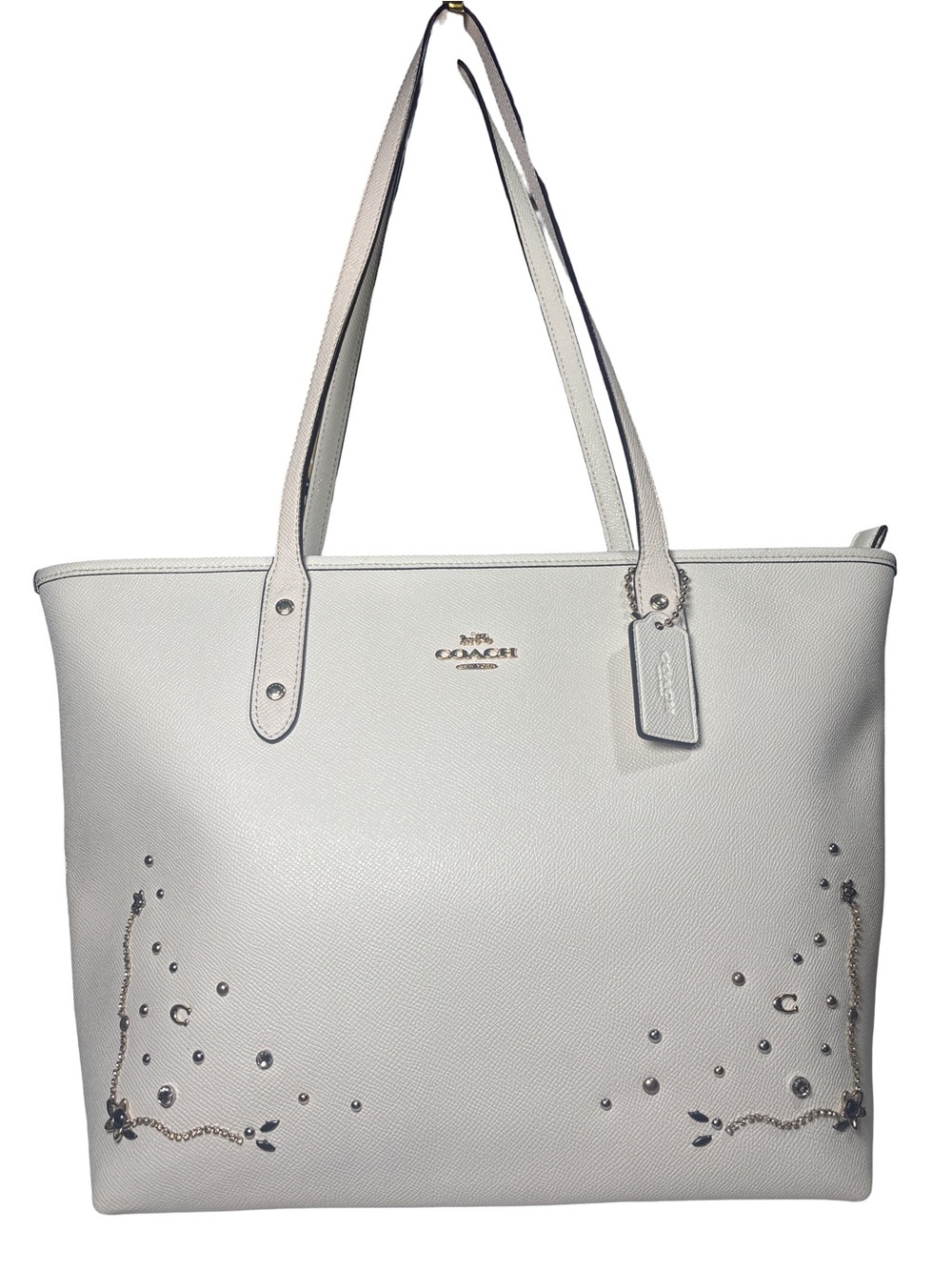 Coach Chalk White Gallery Leather Studded Tote Bag EUC